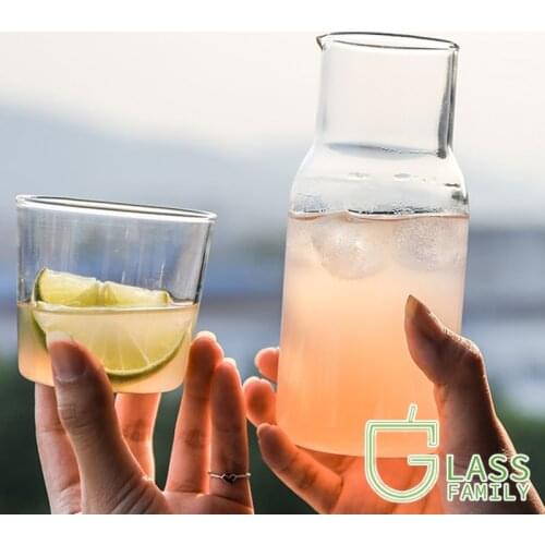 Glass Water Carafe Set with Tumbler Borosilicate Glass Water Jug Glass Milk Bottle Cup Set Soda Dispenser Glasses Drinkware