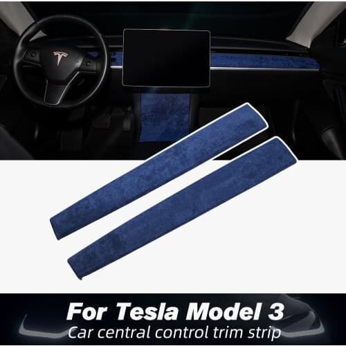 New Center Console Trim For Tesla Model 3 Model Y 2021 Accessories suede Protection For Tesla Model Y Model Three Car Blue