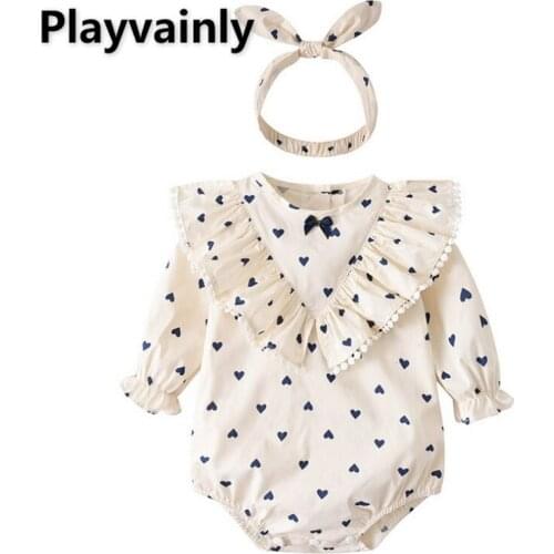 2021 Korean Style New Autumn Baby Girls Bodysuit Love Heart Round Color Bow Jumpsuit Infant Clothes Newborn Outfits E237