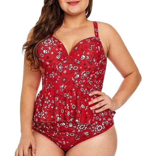 New European and American Ladies plus Size Split Swimsuit Cover Your Belly with High Waist Printed plus-Sized Swimsuit Bikini