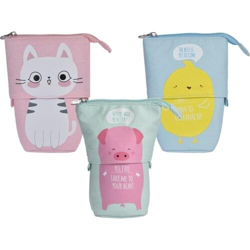 New Portable Cute Pencil Cases Big Capacity Zipper Pencil Cases Lovely Canvas Pen Bags Holders Pouch School Desk Organizer