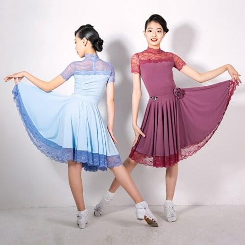 New Lace Latin Dance Top Dance Skirts Suit Latin Performance Costumes For Girls Chacha Samba Tango Latin Dance Dress DQS6779