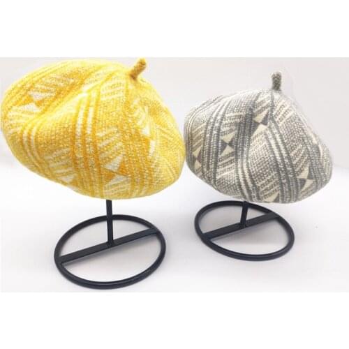 New Hot Casual Cotton Beret Cap Womens Outdoor Wool Floral Plaid Printed Artist Cap Pumpkin Hat Gorros