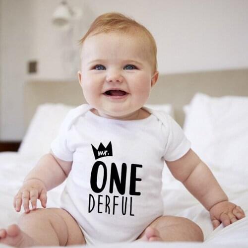 Mr One-derful Print Newborn Baby Clothes Cotton Short Sleeve Baby Boys 1st Birthday Body First Birthday Outfit for Boys