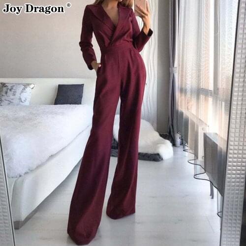 Autumn Female Overalls Bodysuit Club Sexy Elegant One Piece Outfit Simplee Jumpsuit Party Long Sleeve White Wide Pant Woman