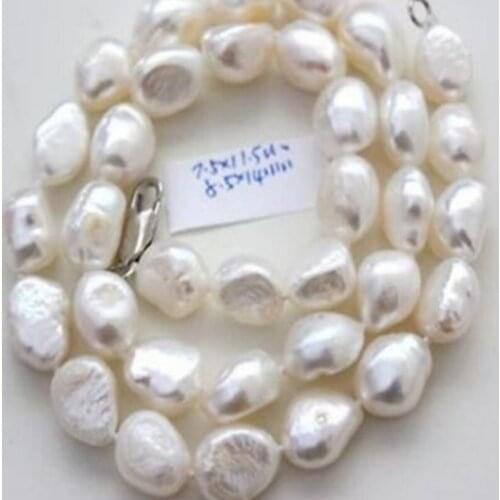 Natural 9-10mm White Irregular Real Baroque Pearl Necklace 18" 50"