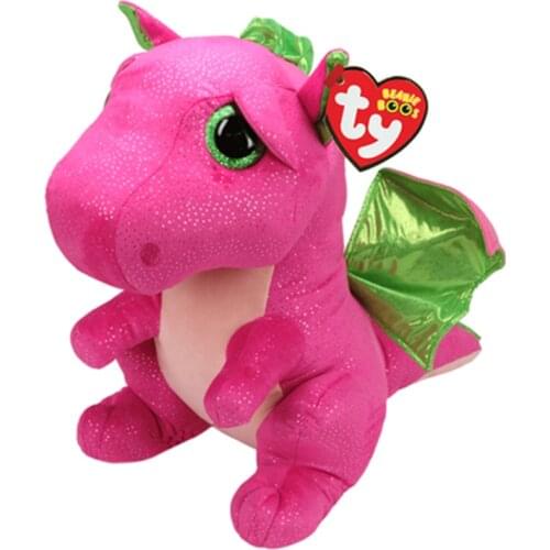 New 10" 25cm Ty Big Eyes Glittering Stuffed Peas Plush Animal Coral Pink Dinosaur Collection Doll Childrens Birthday Gift