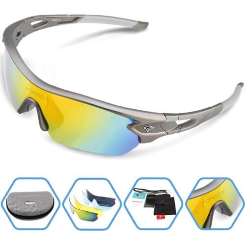 Polarized Sports Sunglasses With 5 Interchangeable Lenes for Men Women Climbing Running Driving Fishing Golf Baseball Glasses