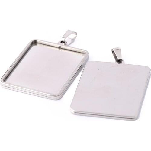 Reidgaller 5pcs stainless steel rectangle cabochon settings 25x30mm dia blank pendant necklace bezel base diy jewelry findings