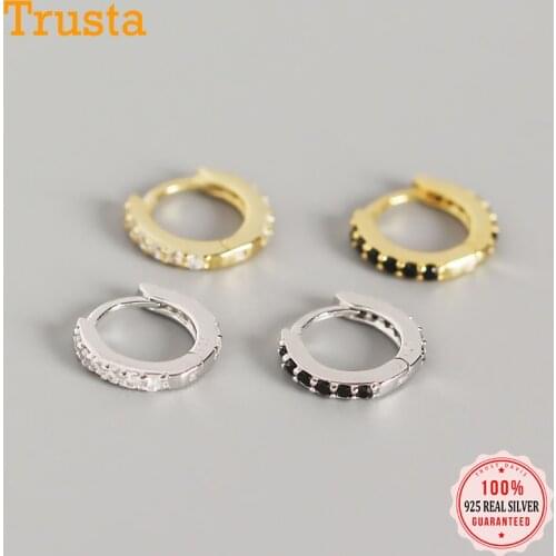 TrustDavis Real 925 Sterling Silver Fashion Sweet Mini CZ Charm Hoop Earrings For Women Wedding Party Fine S925 Jewelry DS128