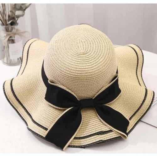 Summer Wide Brim Cap Women Beach Panama Hat Bow Knot Decoration Ladies Outdoor Sun Visor Hat Female Summer Caps