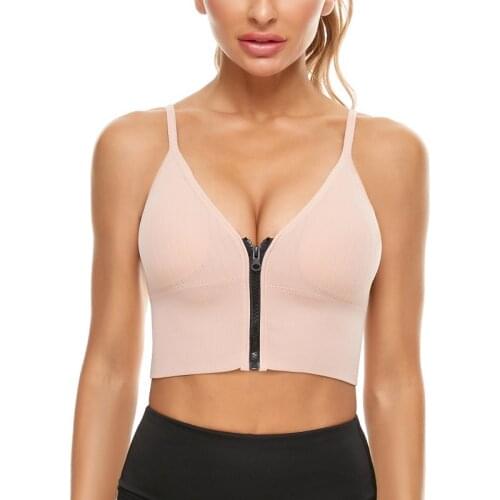 Womens Front Zip Closure Push Up Sports Bra Shockproof Workout Yoga Fitness Bra With Removable Pad