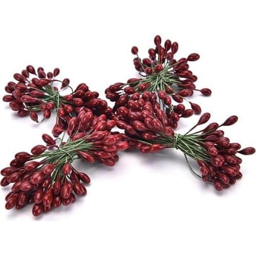 50pcs Christmas simulation berry DIY with wire berry fuchsia berries woven wreath bracelet accessory