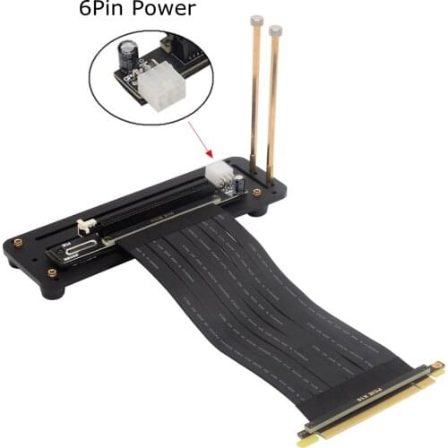 PCI-E 3.0 X16 Graphics Cards GPU Base Board Vertical Bracket Kit RTX3060 Mining ETH Flexible Extension Cable Riser w/ 6Pin Power