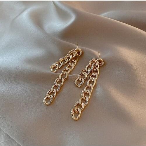 Women zircon setting link earrings stud gold plated earrings drop jewelry