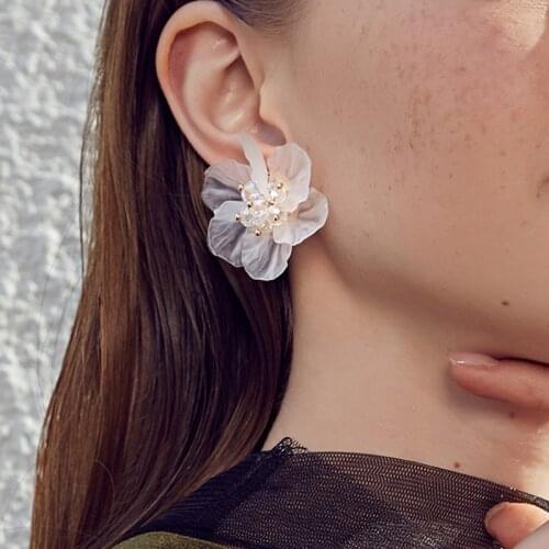 AENSOA Korean White Hyperbole Flower Earrings for Women 2021 New Cute Sweet Acrylic Big Irregular Floral Earrings Trendy Jewelry