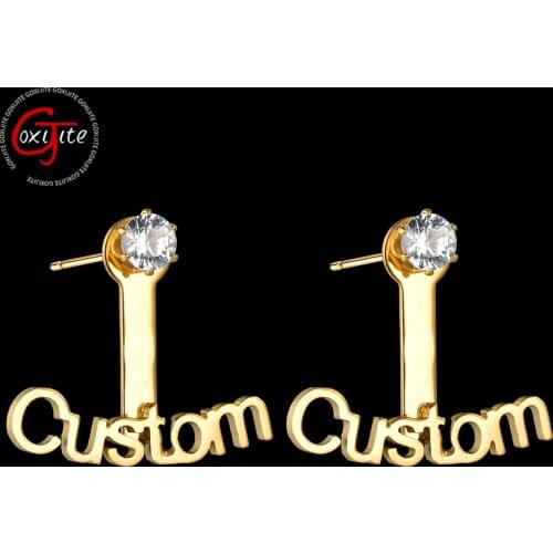 Goxijite Custom Name Zircon Stud Earring For Female Personalized Radian Nameplate Piercing Earrings Stainless Steel Unique Gift
