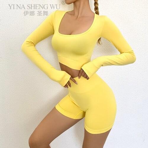 Women Seamless Yoga Set Fitness Sports Suits GYM Cloth Yoga Long Sleeve Shirts High Waist Jogging Leggings Workout Pants Shirts