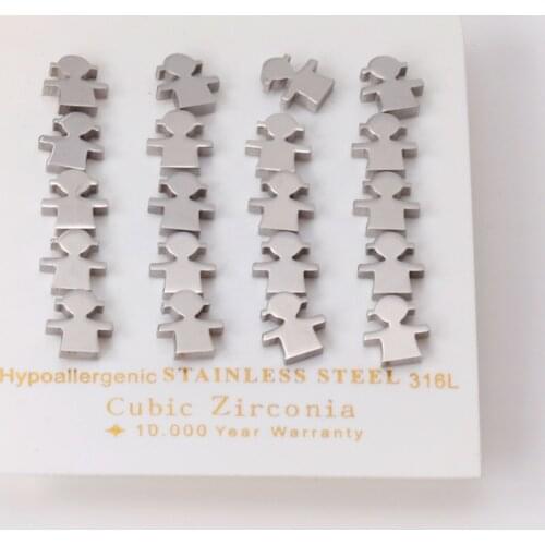 10 Pairs Korean Earrings For Girl Stainless Steel Gold Color Girl Shape Stud Earrings Sets Fashion Samll Jewelry Wholesale