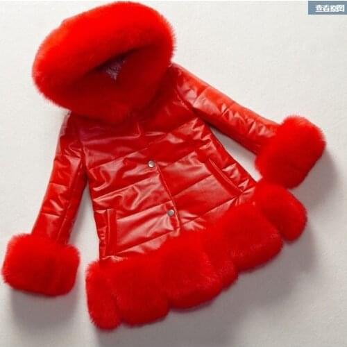 2020 PU Leather coat with fur bottom / Faux fur winter jacket mommy and daughter matching clothes