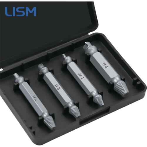 4Pcs Damaged Screw Extractor Drill Bits Guide Set Double Side Drill Out Broken Bolt Remover Extractor Removal Tool Kit