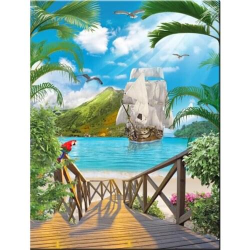 5D Diy Diamond Painting Pirate Ship Seaside Tree Full Square Round Cross Stitch Kits Mosaic Modern Embroidery Home DecorZP-4213