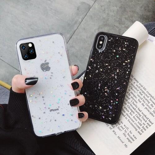 Bling Star Moon Paillet Glitter Soft TPU Phone Case For iphone 12 11 PR0 XS Max XR X 8 7 6 6S Plus SE 2nd 5 5S Transparent Cover