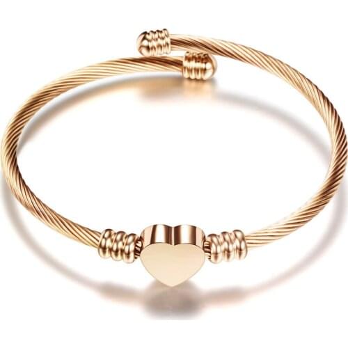Charms Heart Open Bangles Bracelet Staninless Steel Material Simple Fashion Jewelry Gift For Couple Women Elegant Jewelry