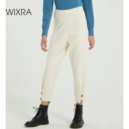 Wixra Casual Womens Knitted Ankle-Length High Elastic Waist Bottom Warm Thick Trousers Autumn Winter Ladies Bottom
