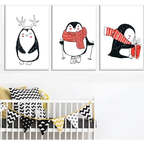 Kids Room Decoration Nursery Cartoon Penguin Canvas Painting for Room Decor Winter Decor Posters and Prints for Baby Child