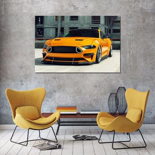 Ford Mustang Orange Muscle Car Wall Art Canvas Home Decor Painting HD Print Modern Posters Cuadros Modular Pictures Living Room