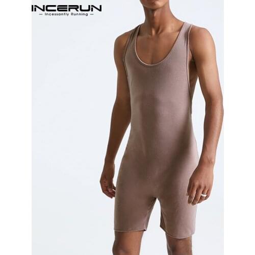 INCERUN Men Pajamas Rompers Solid Color Sleeveless 2021 O Neck Cozy Jumpsuits Homewear Soft Leisure Nightwear Men Playsuit S-5XL