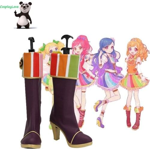 CosplayLove Aikatsu! Himesato Maria Dark Purple Cosplay Shoes Long Boots Leather Custom Made