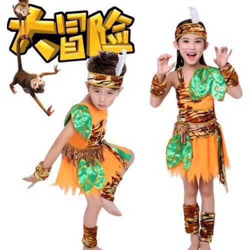 Halloween cosplay costume children savage caveman costumes boy leopard flintstone African tribal Hunter Indians clothing girl