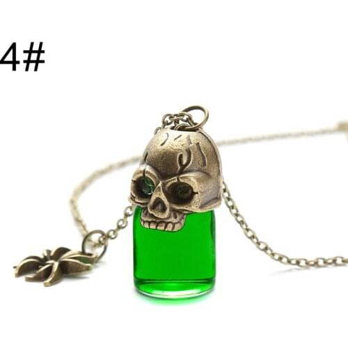 Halloween Gothic Retro Bronze Skull Glass Bottle Pendant Necklaces for Women Men Jewelry Gift Accessory AC889