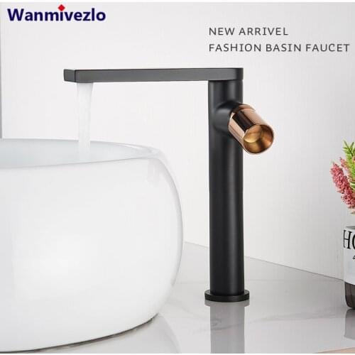 Matte Black Basin Faucets Hot Cold Water Mixer Tap Single Handle Mixer Tap Faucet Golden Deck Mount Bathroom Water Crane Tap