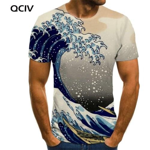 QCIV Brand Surf T-shirt Men Waves T-shirts 3d Ocean Tshirts Casual Sail Funny T shirts Mens Clothing summer Printed Style O-Neck