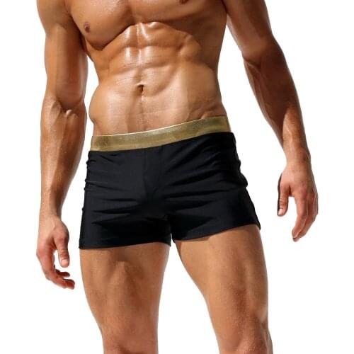 2020 European American Fashion Mens Flat Poles Low Waist Sexy Solid Color Swimsuit Summer Beach Surfing