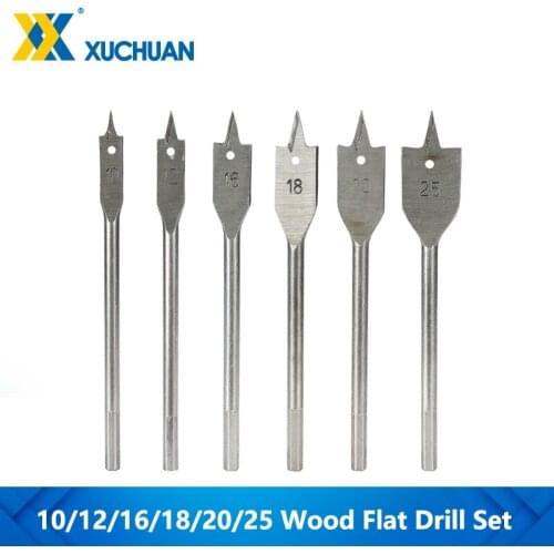 Flat Drill Bits Set 3-Point 6pcs 10/12/16/18/20/25mm Spade Drill Bit Woodworking Opener For Woodworking Hand Tools Wood Drilling