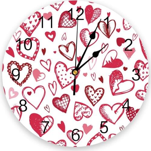 Pink Heart Wall Clocks Non Ticking for Girl Boy Bedroom Bathroom Kitchen Living Room Office Round Clock