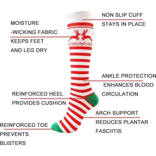 ]Nylon Christmas Themed Long Sock Tree Deer Striped Printed Compression Breathable Men Women Sports Stocking