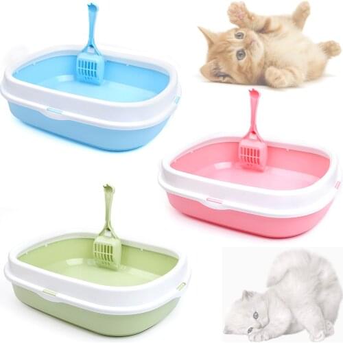 Plastic Pet Sandbox Cat Indoor Home Anti-Splash Litter Box With Scoop Training Kitten Pee Pad Tray Cleaning Puppy Waste Supplies