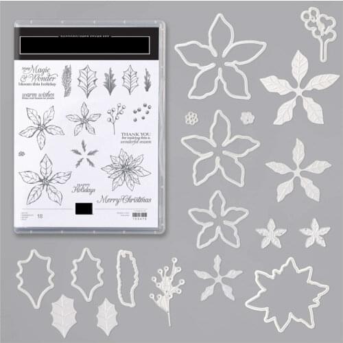 POINSETTIA Christmas Metal Cutting Dies and Stamps for Scrapbooking DIY Paper/photo Cards New Cutting Dies Craft 2021