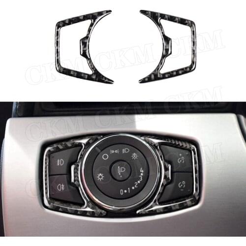 2PCS Carbon Fiber Car headlight switch Trim Frame Cover Mouldings Stickers For Ford Mustang 2015 -2019