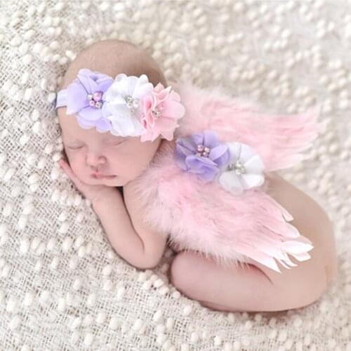 Newborn Photography Props Baby Girls Princess Angel wings Headband New Born Girl flower Photo accessories