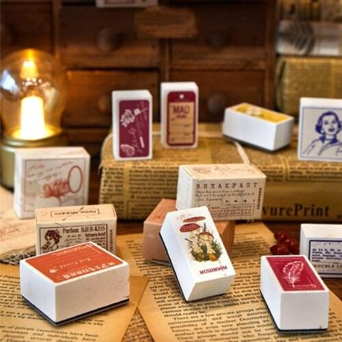 Retro Times Wooden Rubber Stamps Vintage Decorative Wood Mounted Rubber Stamp Set For Diy Craft Card Making And Scrapbooking