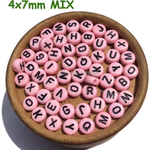 Pink Beads with letters Wholesale 4*7 mm 3600 pcs Flat Round Acrylic Alphabet Single Letters A TO Z for DIY Bracelet Jewelry