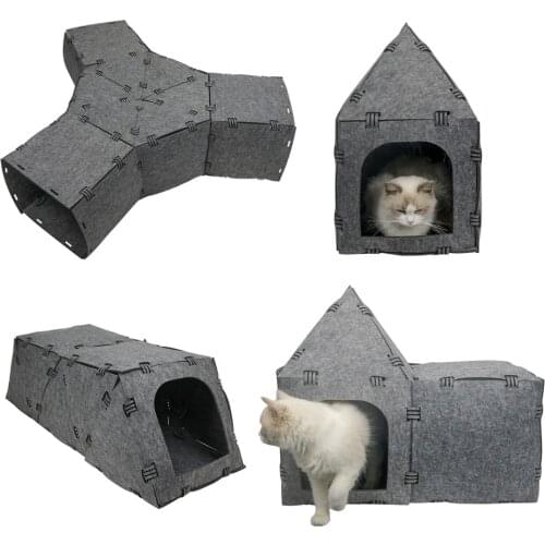 Detachable Natural felt DIY Cat Tunnel Toys Joinable Tube Cat Toy Felt Play House Pet Toy With Hole Multi-functional Pet Cave
