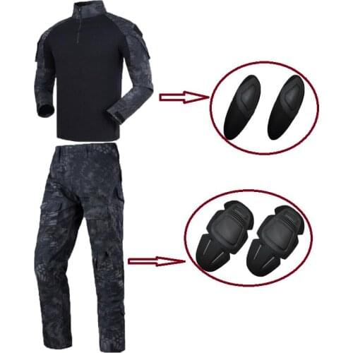 Tactical Military BDU Uniform Army Tactical Shirt Pants Suit With Elbow Knee Pads Hunting Clothes Kryptek Black Tan Green Python