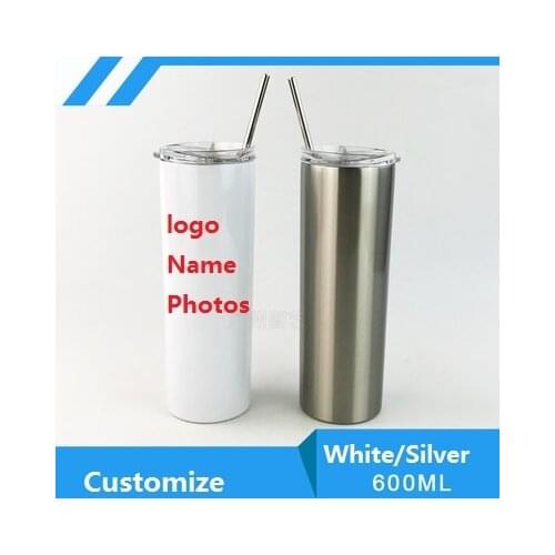 600ML Customize Tumbler Thermos Photo LOGO Colorful Printing Insulated Stainless Steel Vacuum Coffee Juice Tea Milk Summer Gift